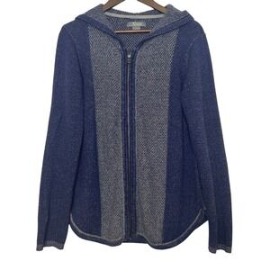Natural Reflections Blue Full Zip Knit Sweater Long Hood Cozy Cardigan Large